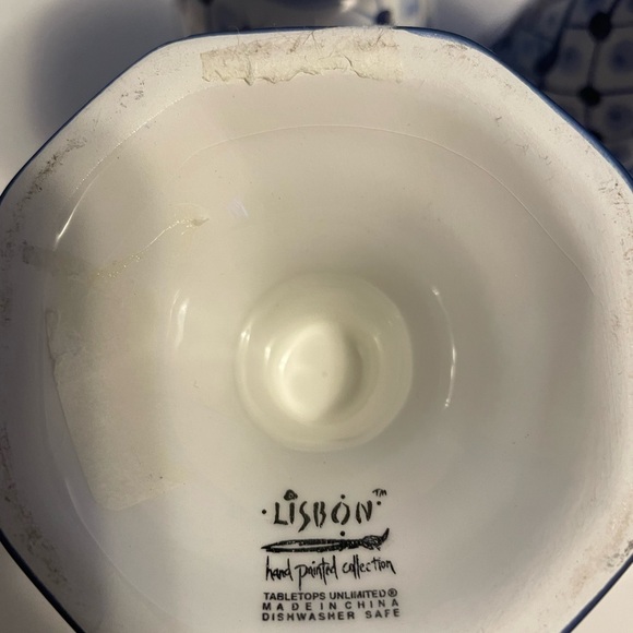 Tabletops Unlimited Hand-Painted Lisbon Blue White Ceramic Footed Goblets - Picture 9 of 10